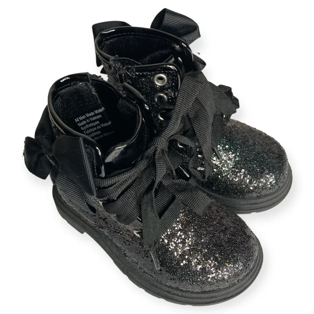 JoJo Siwa Size 5 Kids Black Rainbow Glitter Moto Combat Lace Up Boots